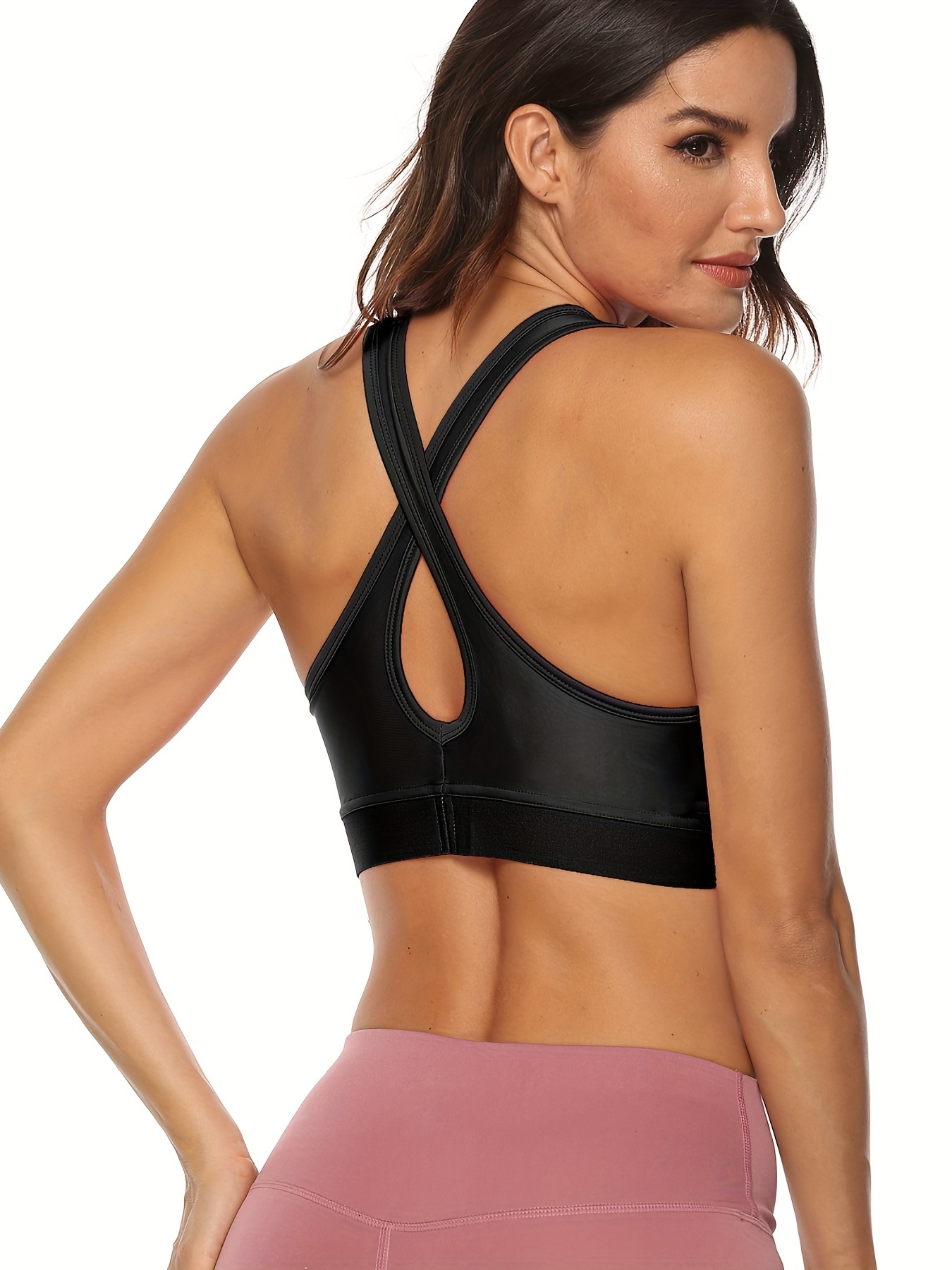 Solid Color Crossover Back Tight Bra Sports Fitness Yoga - Temu