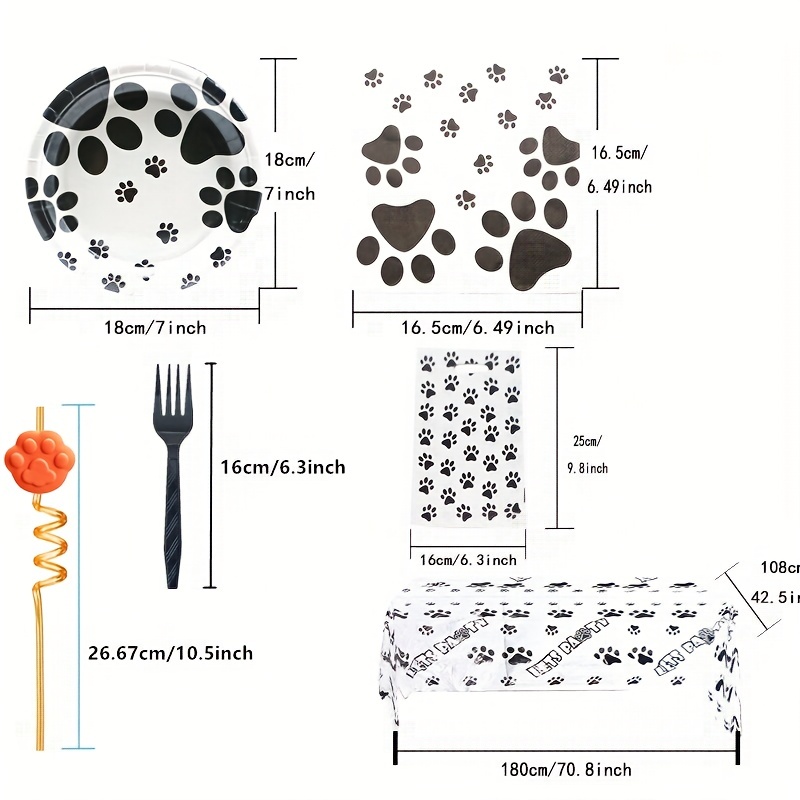 Dog Theme Paw Print Paper Drinking Straws Black White Birthday