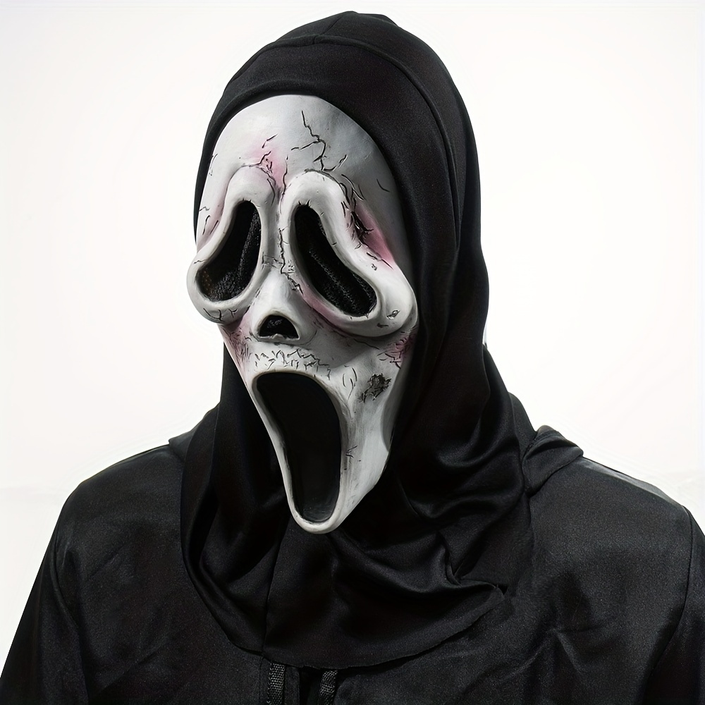 Scary Ghost Face Scream Mask Halloween Party Dress with Hood