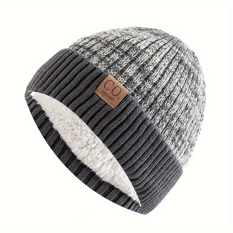 

Thickened Color Block Fleece Beanie Classic Coldproof Knit Hats Unisex Elastic Skull Cap Cuffed Beanies For Women Men Autumn & Winter