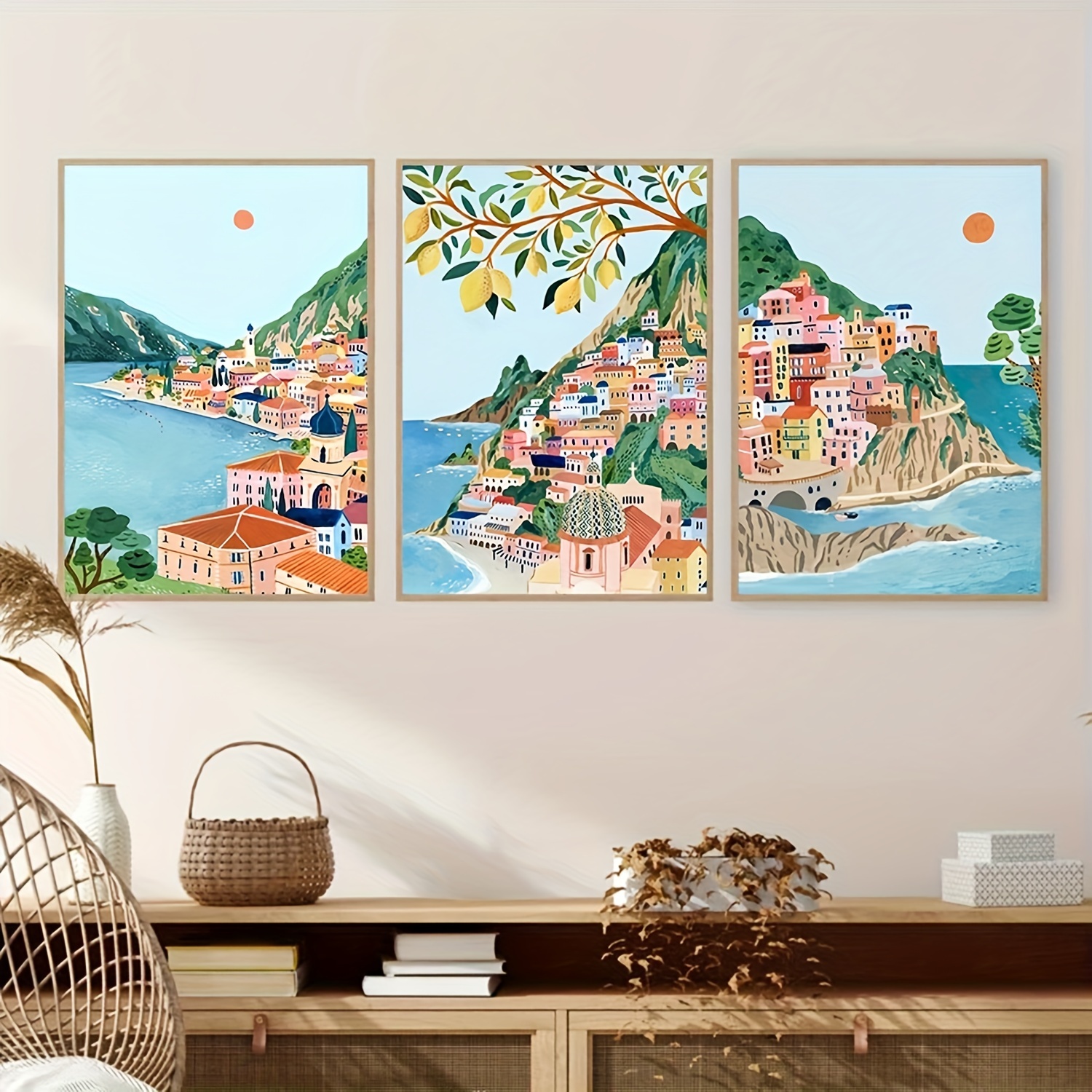 3 Pezzi/set Poster Stampa Tela Viaggio Costiera Amalfitana - Temu Italy