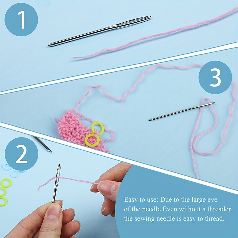 9pcs Large Eye Metal Needles Cross Stitch Knitting Crochet Hook Set Kit