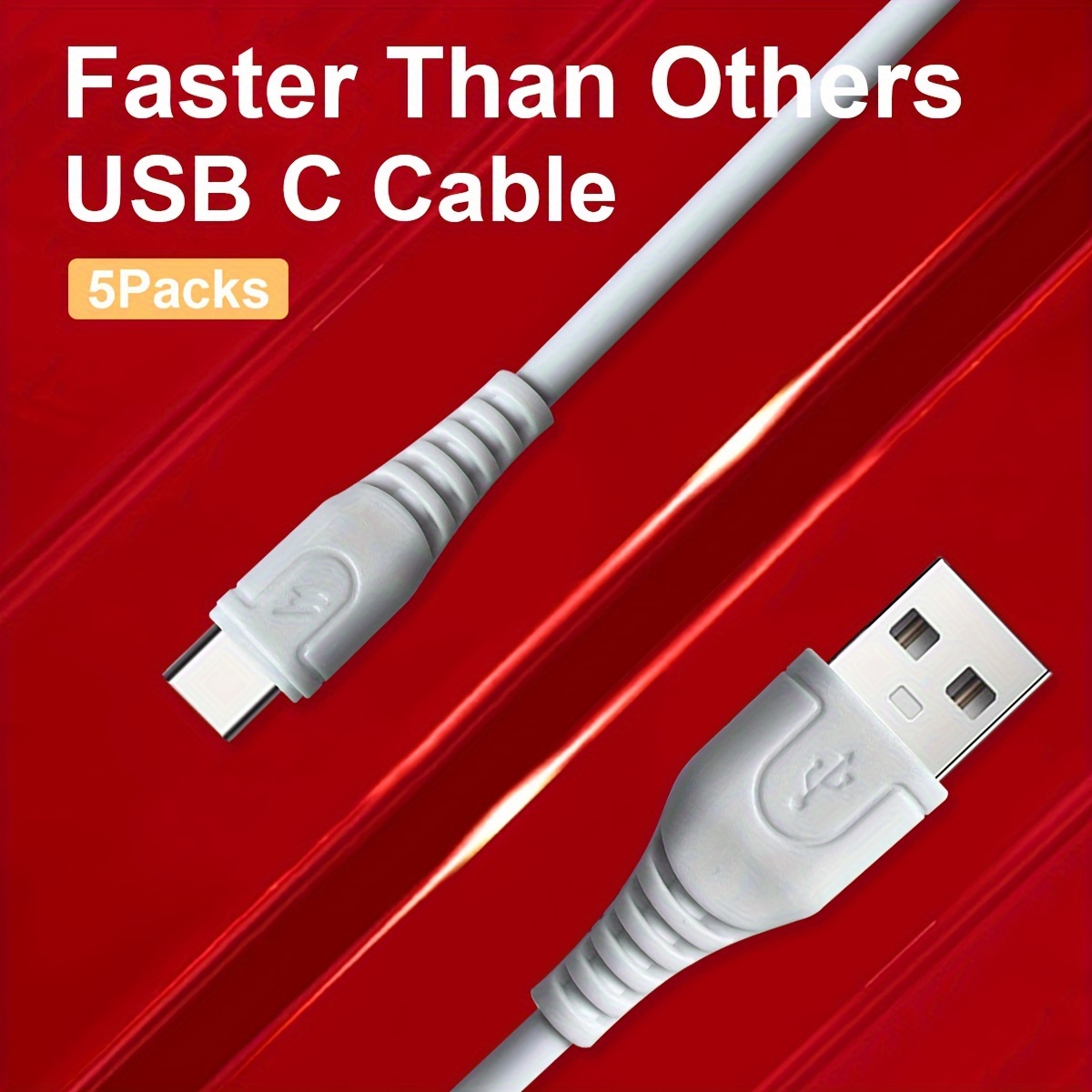 Cable USB tipo C, paquete con 5 unidades, 6 pies, carga rápida, cargador  rápido 3A, cable rápido, cable tipo C - A