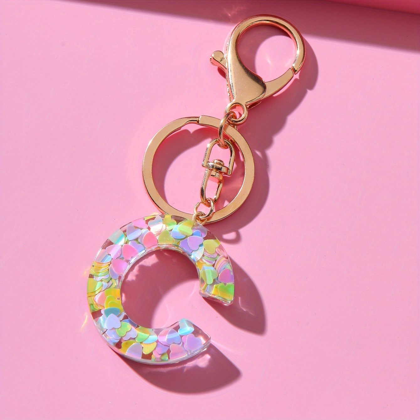 Pink Glitter Keychain Letter Keychain Initial Resin 