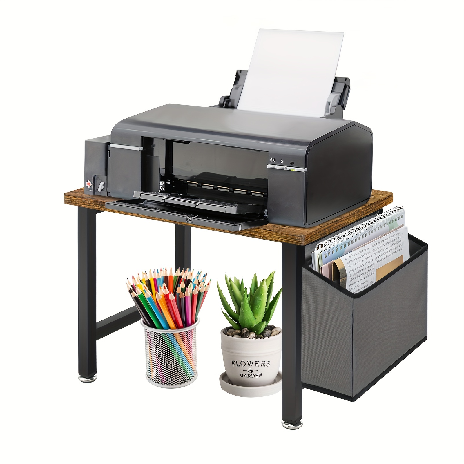 Soporte para impresora con almacenamiento, mesa de impresora doméstica de 3  niveles con cajones, multifuncional, debajo del escritorio, soporte para