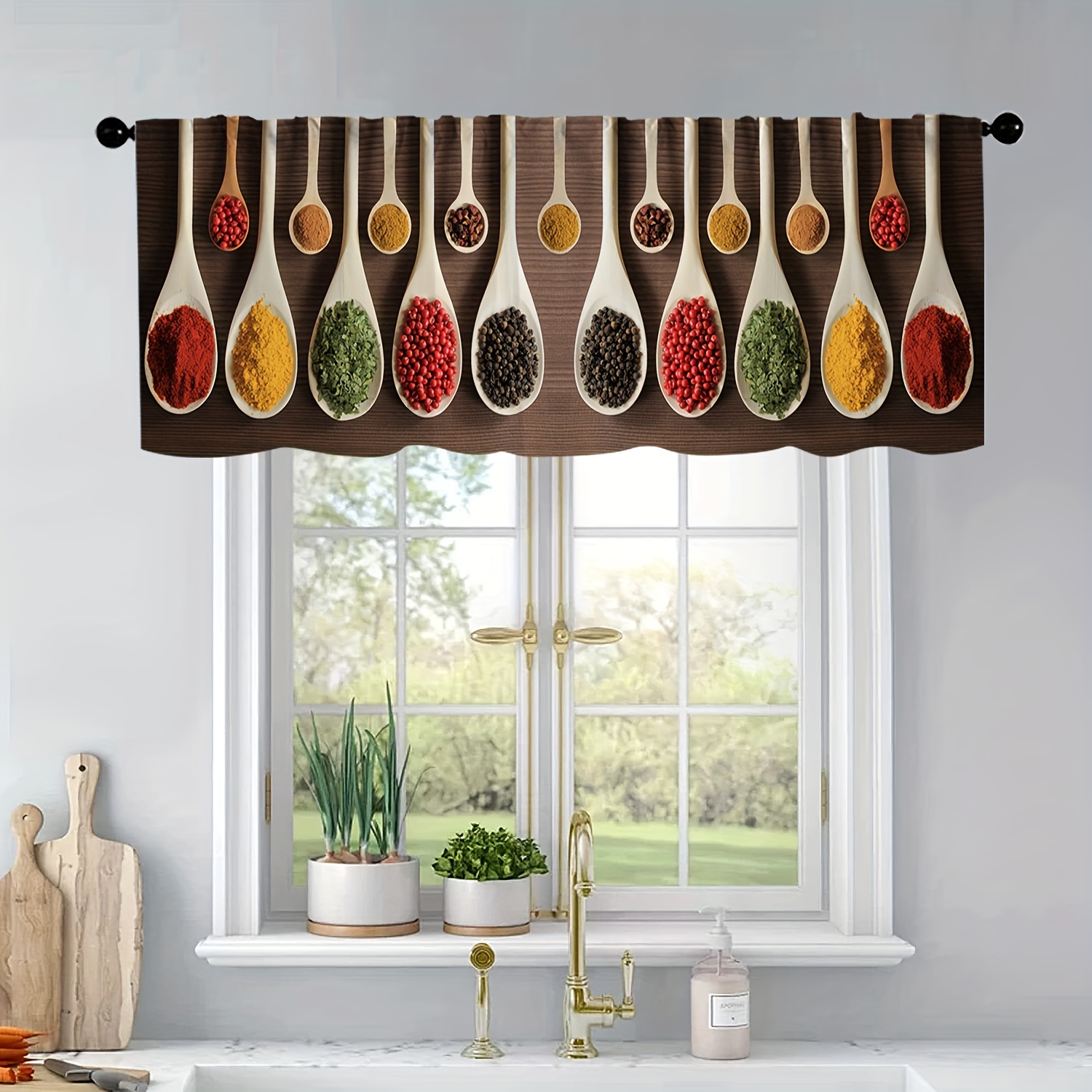 Spices And Herbs Kitchen Curtains With Rod Pocket Artistic - Temu