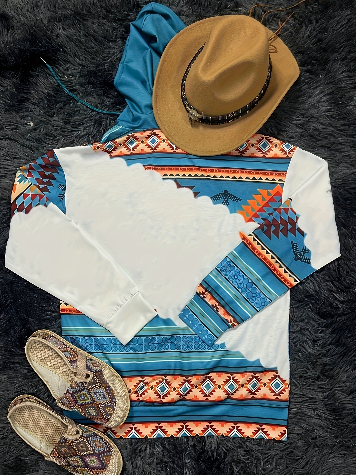 Men's Western Aztec Hoodies Long Sleeve Sweatshirts Hoodie Drawstring  Ethnic Print Retro Pullover Hoodie with Pocket