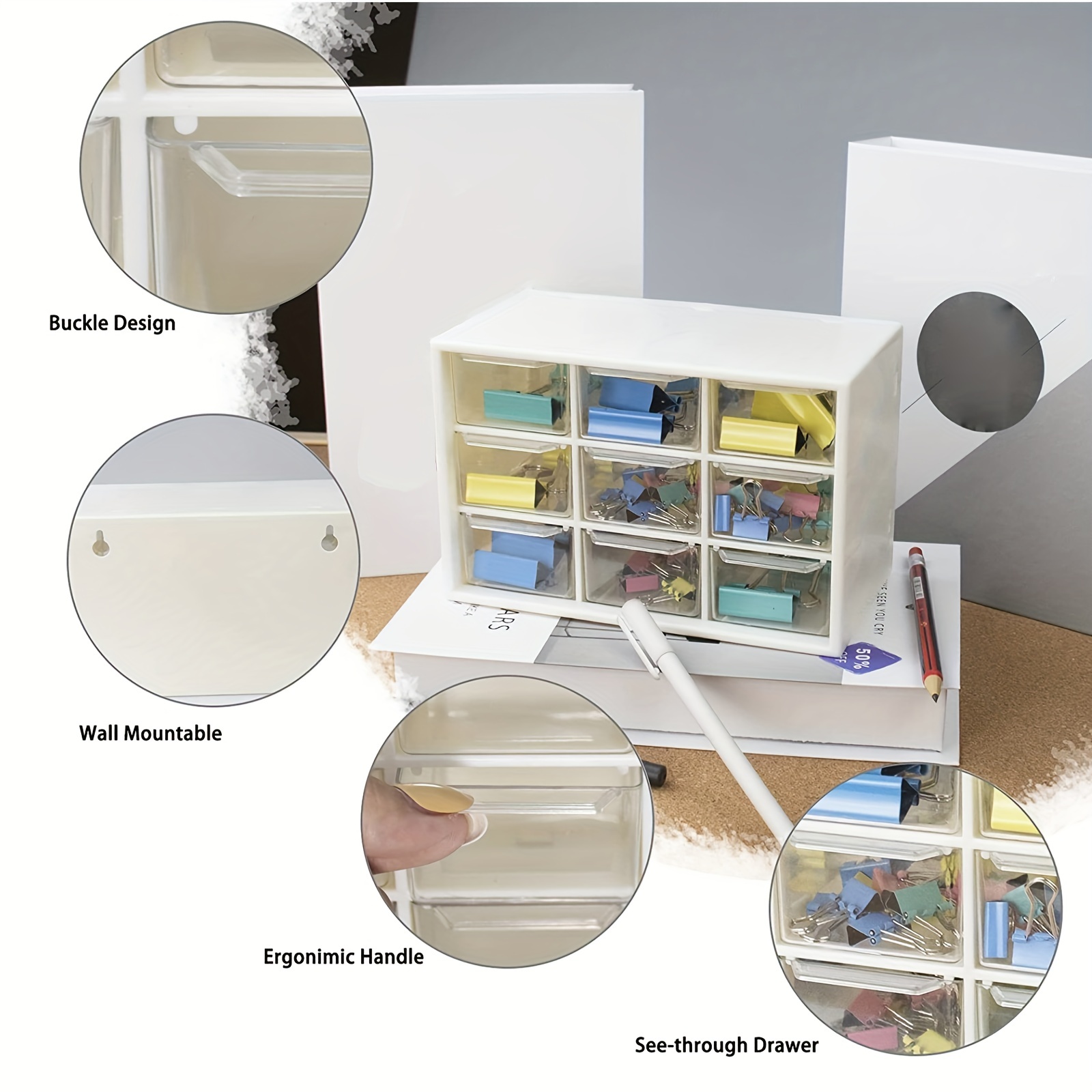 Lisade Craft Box Storage With 9 Drawers-desktop Storage Organizer Mini Drawers For Craft Jewelry Cosmetics Art Sewing Supplies White