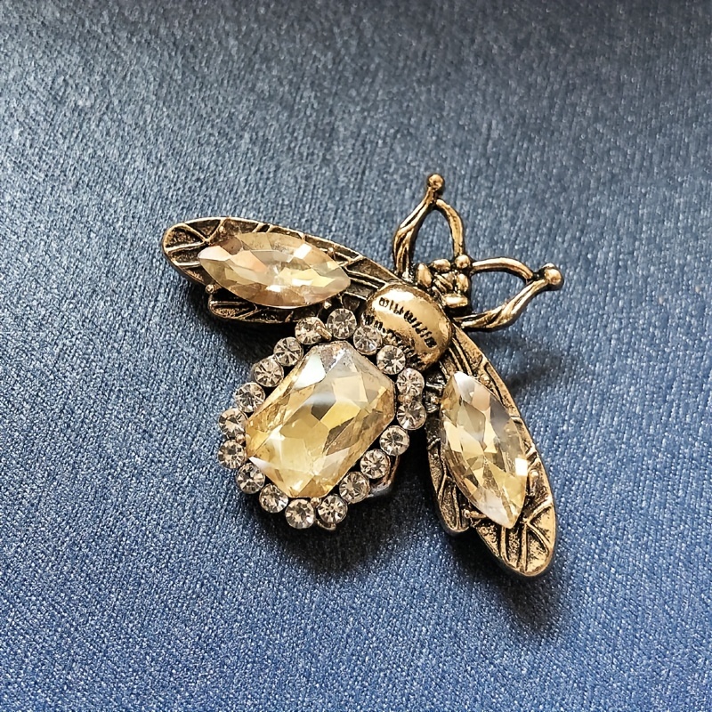 Bee Rhinestone & Champagne Pearl Gold Brooch Art Deco Brooch 