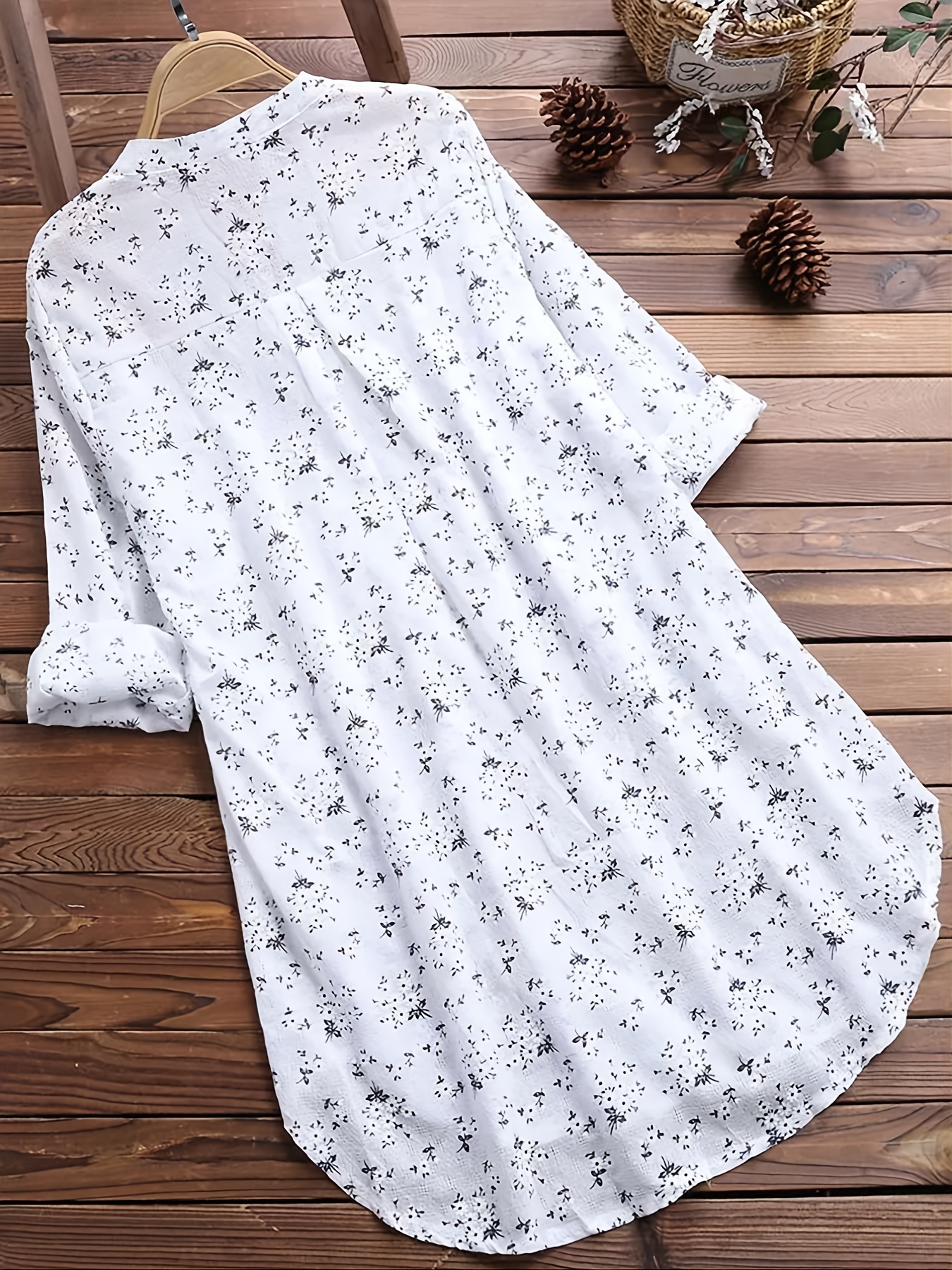 Ditsy Floral Print Button Front Midi Dress with Pocket