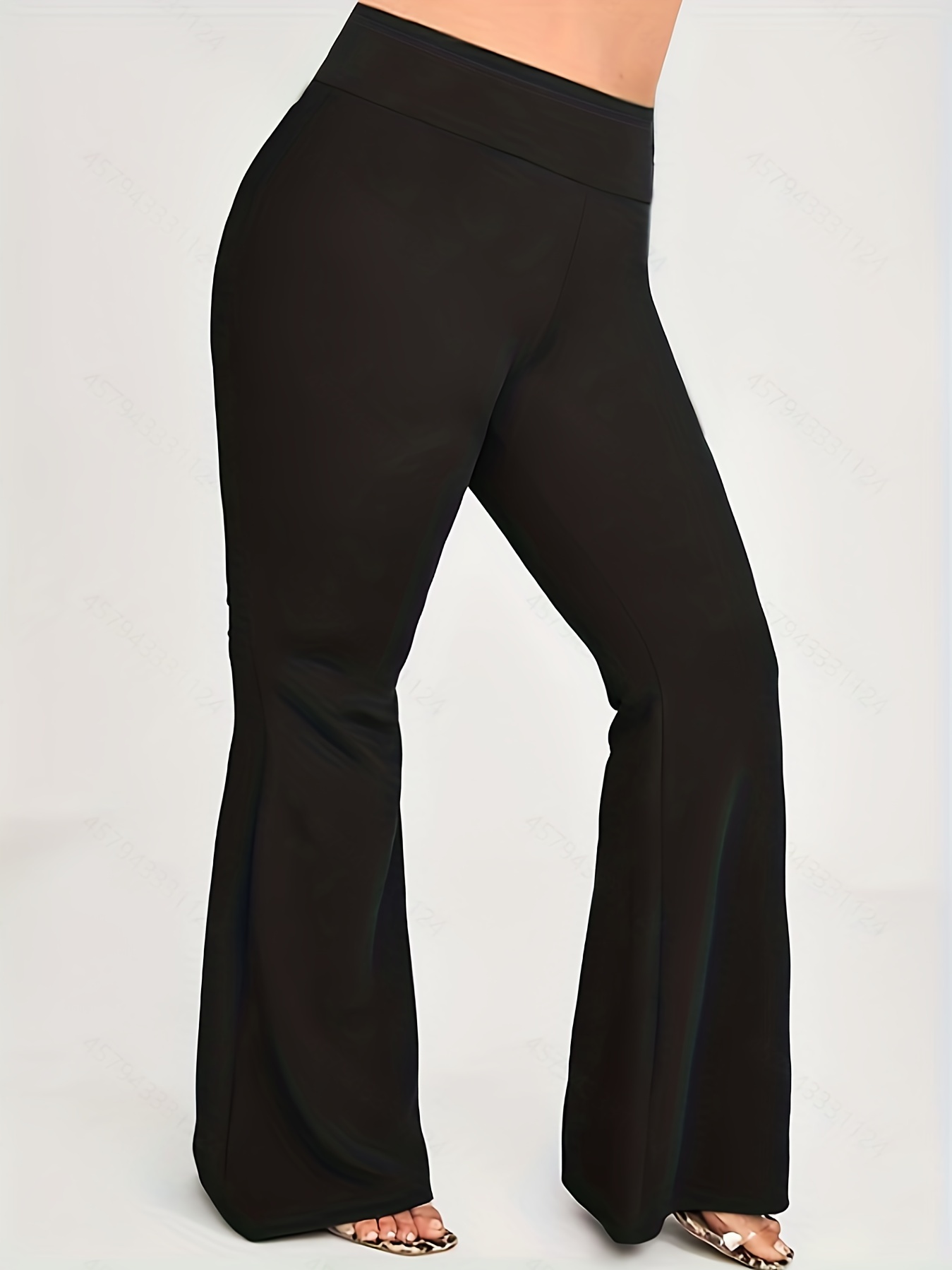 Plus Size Elegant Pants, Women's Plus Solid High Waisted High Stretch  Comfort Flare Leggings