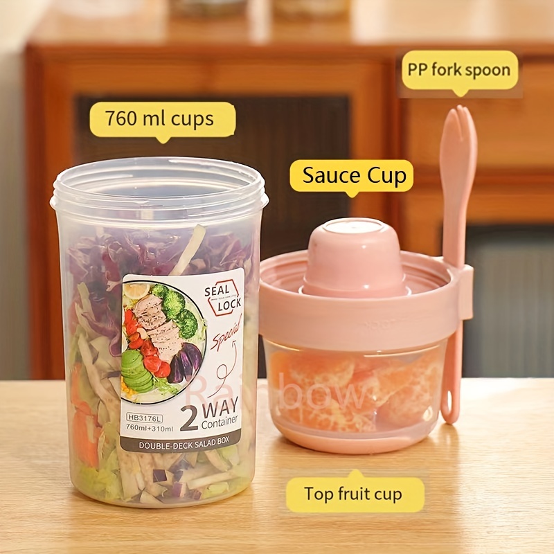 1pc Double-layer Mason Jar Salad Cup With Spoon And Fork, Portable