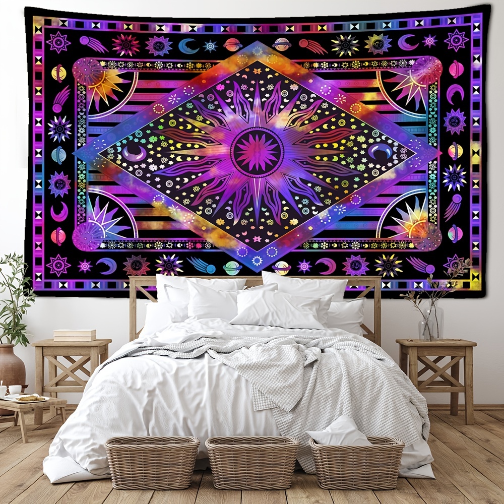 Floral Print 13 Navy, Blue, Red and Lavender Wall Tapestry – tero