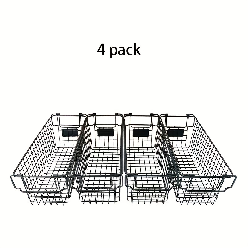 4 Pack Freezer Wire Storage Organizer Bin Baskets with Handles