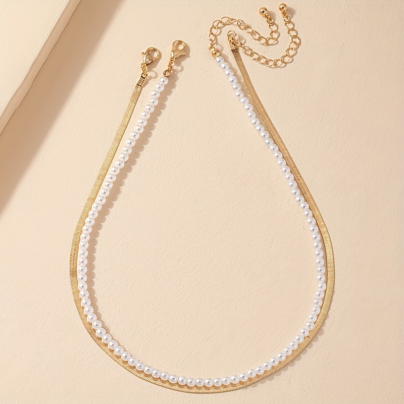 Double Layered Imitation Pearl Necklace Elegant Simple Style For Women  Party Neck Accessories