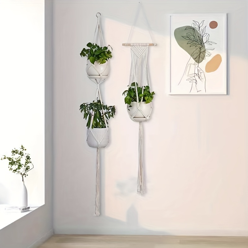 S19 - Panier mural suspendu pour plantes, Pot de fleurs, Sac en filet tissé  en macramé fait à la main, Décora