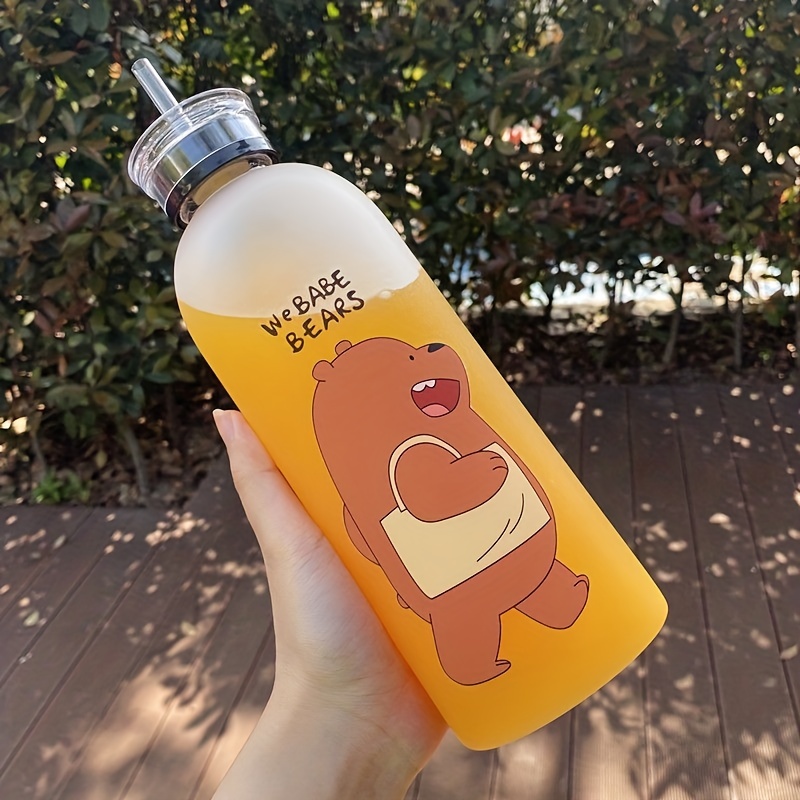 Kawaii Portable Frosted Cartoon Bear Water Bottle With Large - Temu