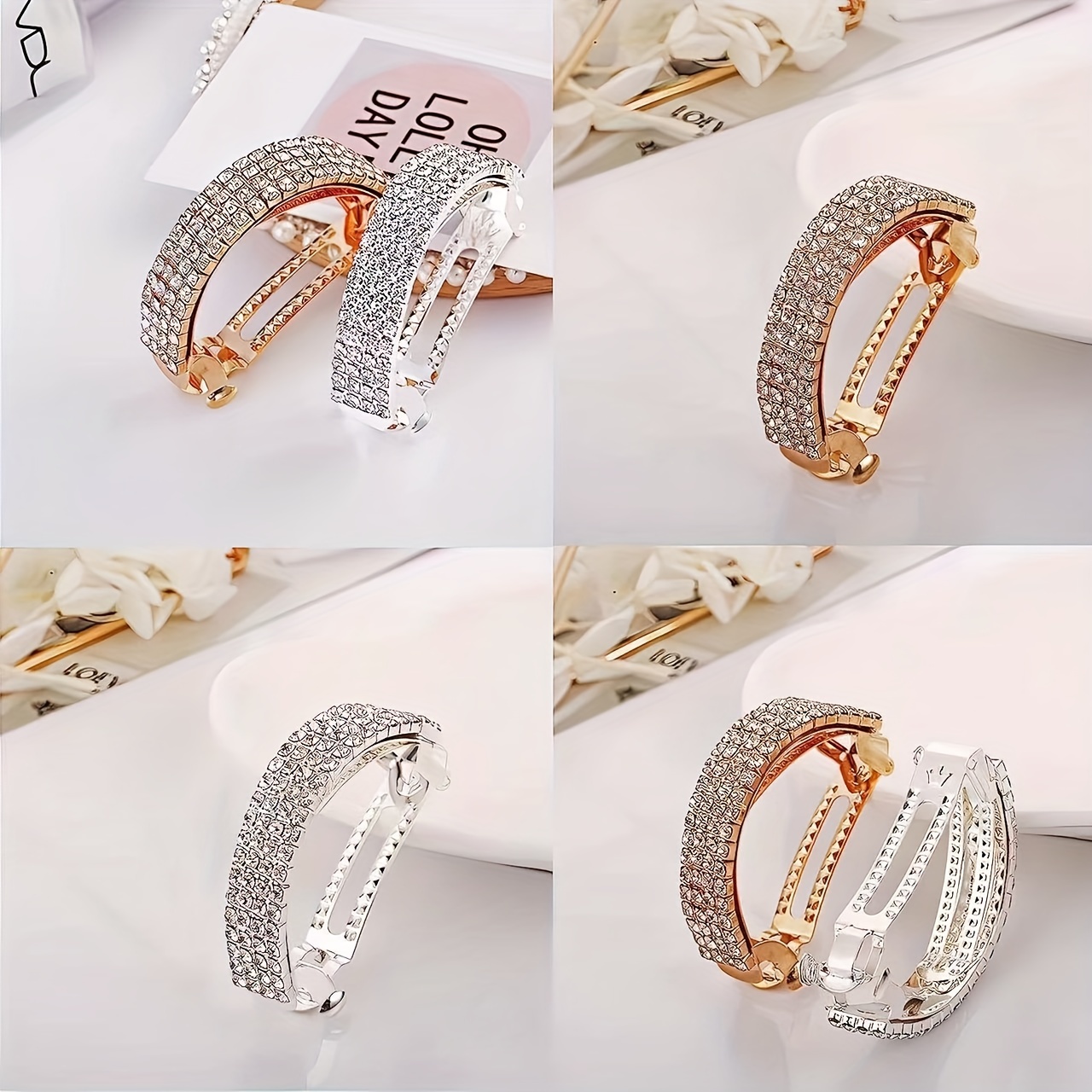 4 Pcs Rhinestone Hair Cuff Barrette Ponytail Holder