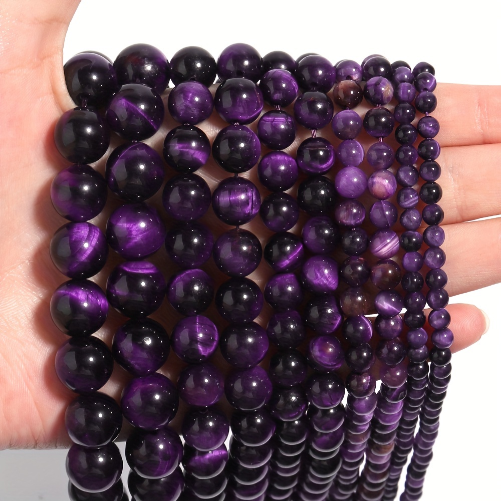 1strand Natural Purple Tiger's Eye Stone Beads For Diy - Temu