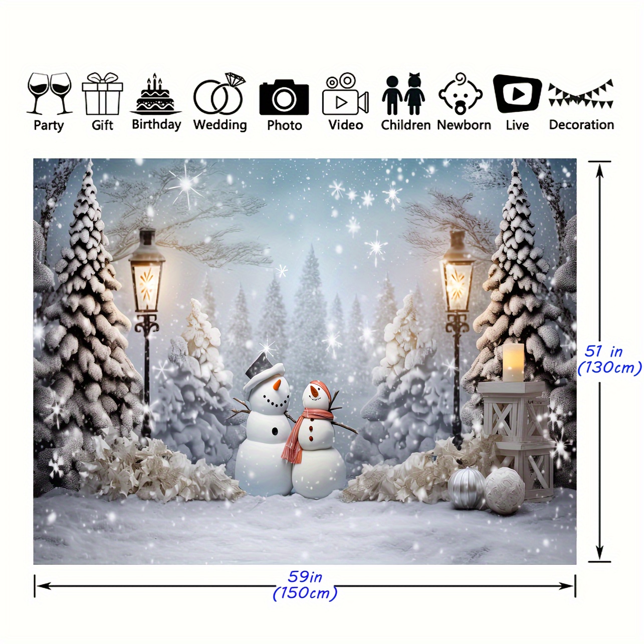 Christmas Backdrop For Photography Snowman Pine Tree Snowflake