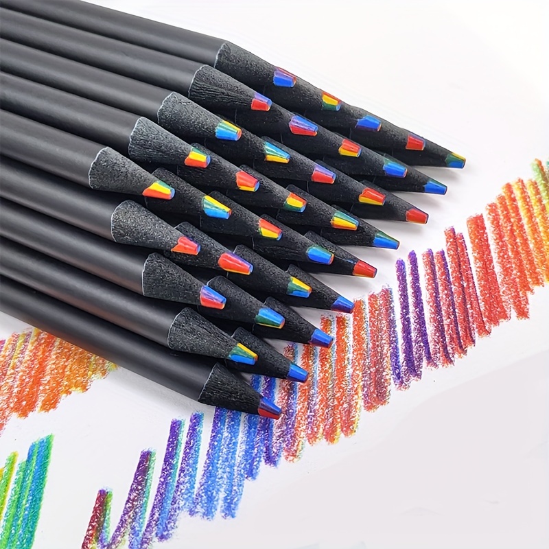 8Pcs 12Pcs Black Wood Rainbow Colored Pencil 5.0mm Lead Core For