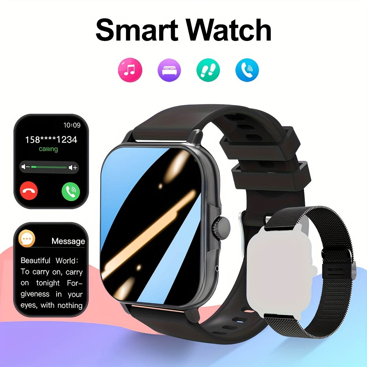 Reloj inteligente (hacer y responder llamadas), reloj inteligente de 1.85  pulgadas para Android, teléfonos iOS con monitor de frecuencia cardíaca y