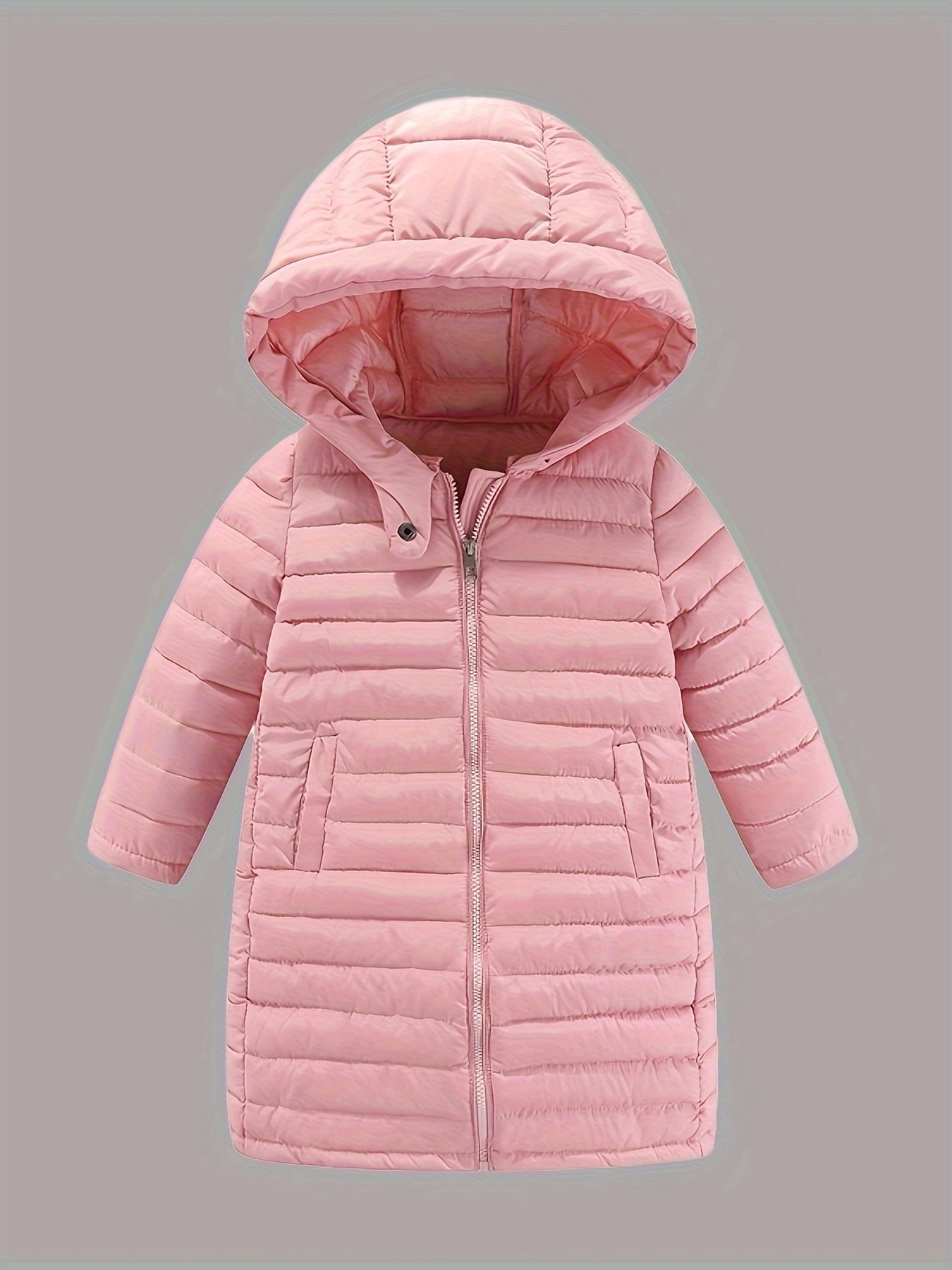 Winter Girls' Solid Basic Warm Cotton-padded Jacket Windproof Outdoor Snow  Suits, Children's Overcoats