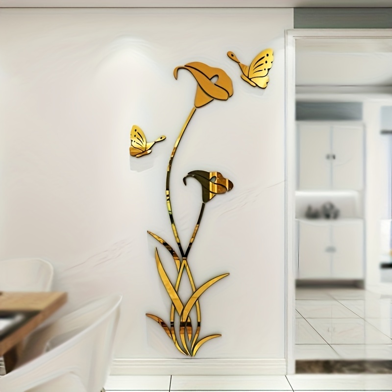 39 inch DIY Tree Acrylic Art 3D Mirror Flower Wall Sticker DIY Home Wall  Decal Decoration Sofa TV Wall Removable Wall Sticker(Silver Left)