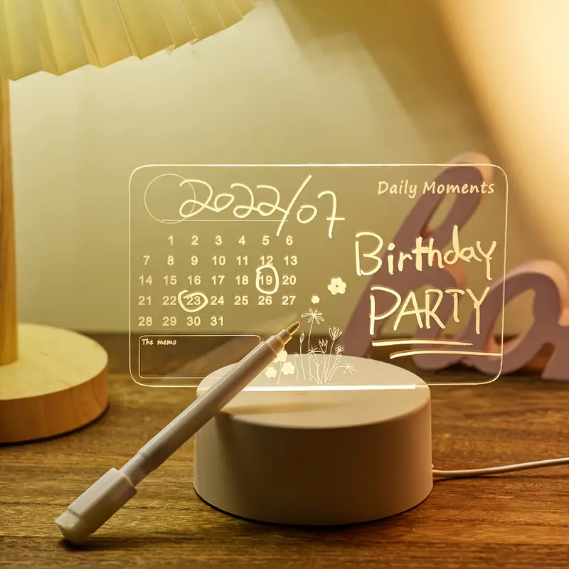 1pc USB Creative 3D Luminous Erasable Calendar Night Light With Pen, Message Night Light, Birthday Gift, Bedroom Living Room Study Decoration Light, C