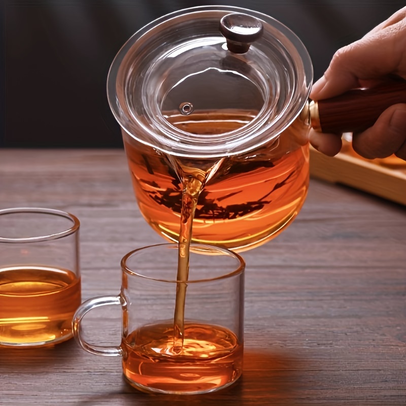 Glass Tea Set With Cognac Handle