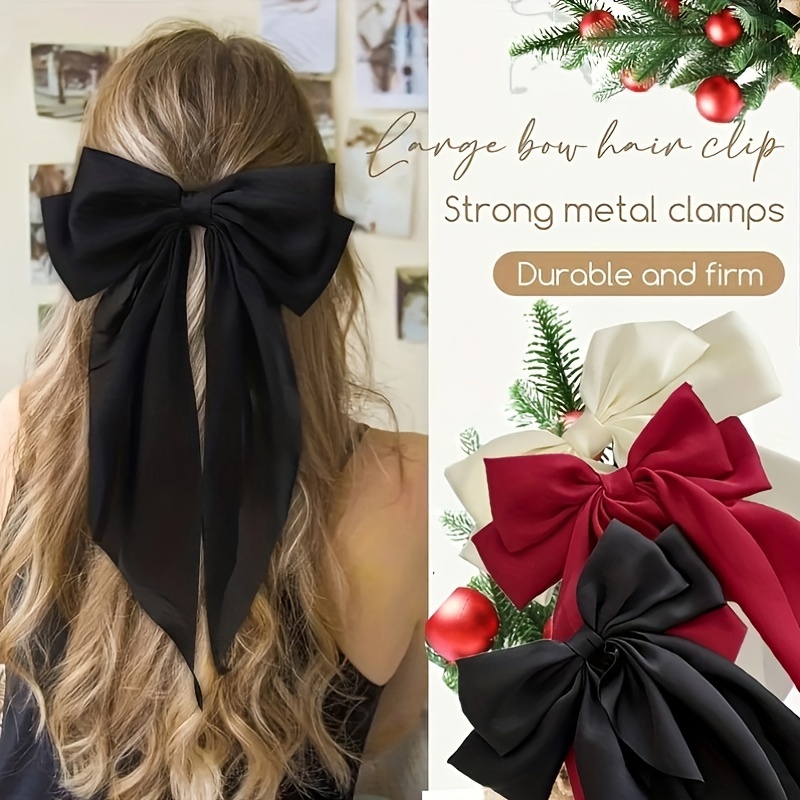 Elegant Bow Ribbon Hair Clip Retro Solid Satin Bowknot Hair Clips