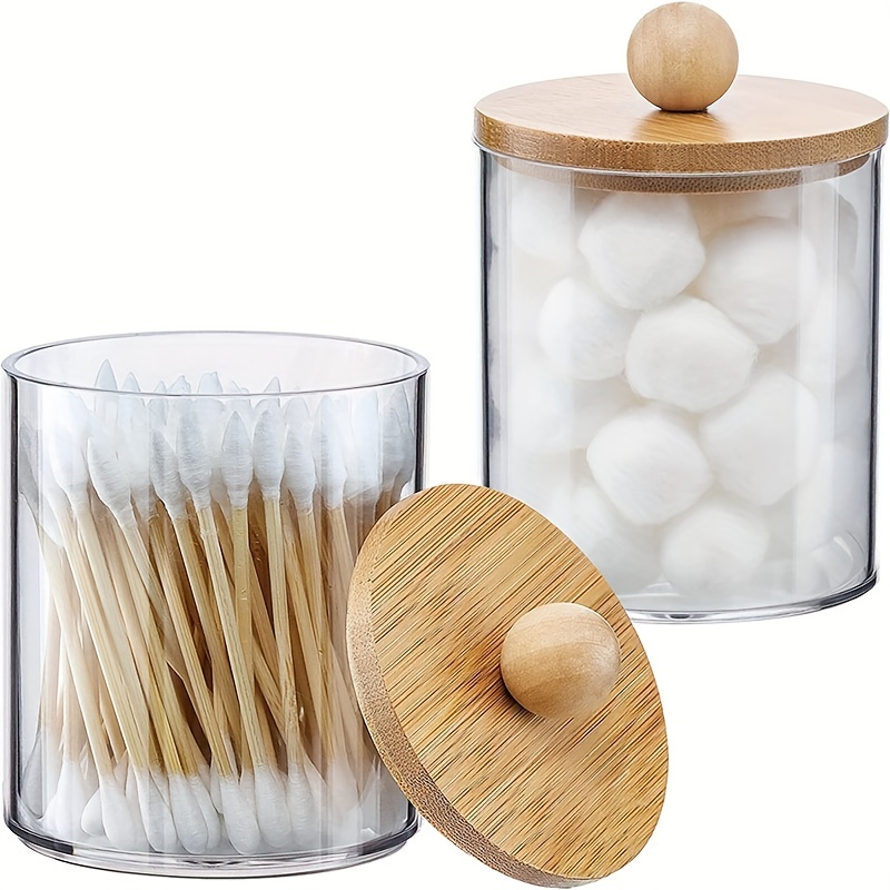 Qtip Holder Dispenser Set With Bamboo Lids Bathroom - Temu