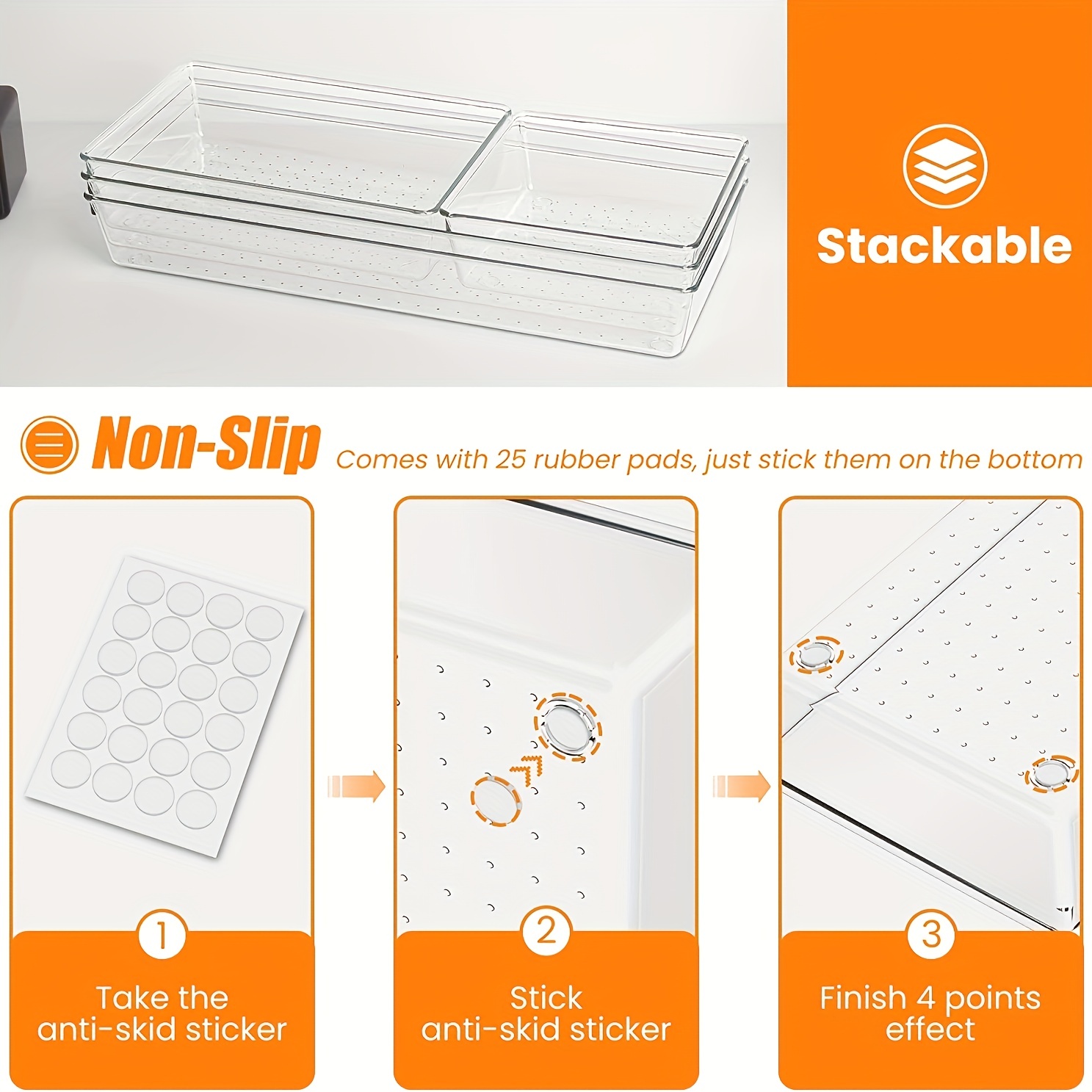 13 Pcs Utensil Desk Drawer Organizers Clear Plastic Storage Bins Tray Dividers