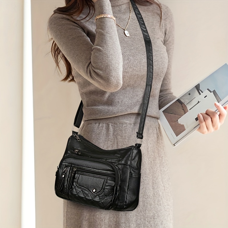 trendy multi pocket zipper messenger bag all match argyle checked shoulder bag perfect causal crossbody bag for daily use details 8