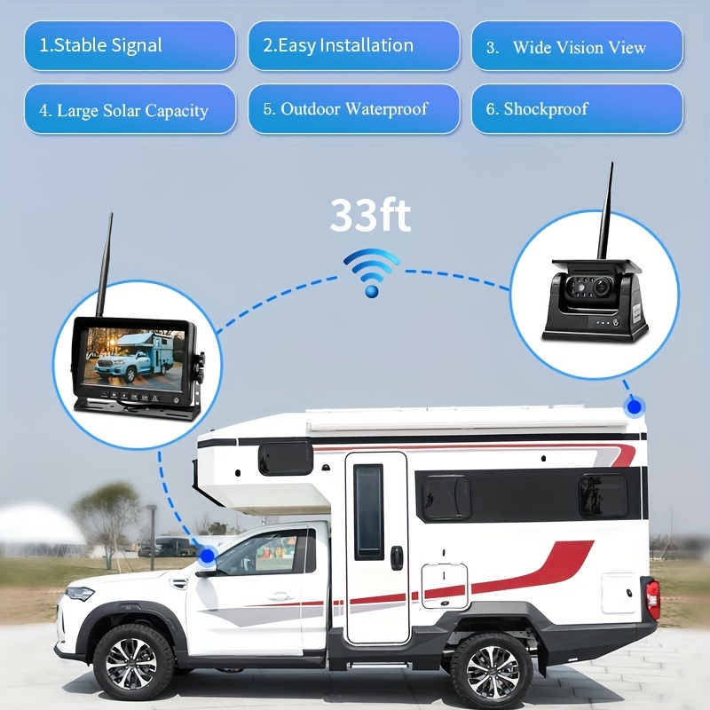 Solar Powered Magnet Rear View Camera Ips Monitor Wireless Kit For Rv Truck  Car Big Vehicle Hd Backup Camera Rechargeable Battery - Temu