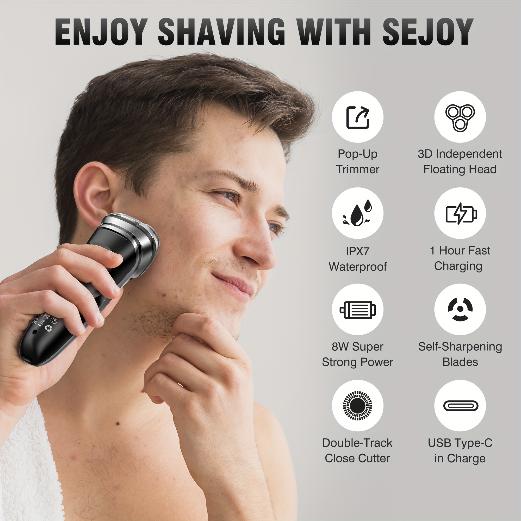 SEJOY Men Electric Shaver Pop-up Trimmer Rotary Razor Beard