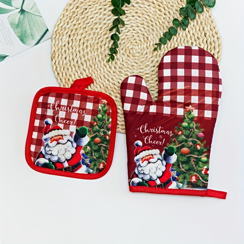 1pcs New Year Christmas Oven Mitts and Pot Holders Set Heat