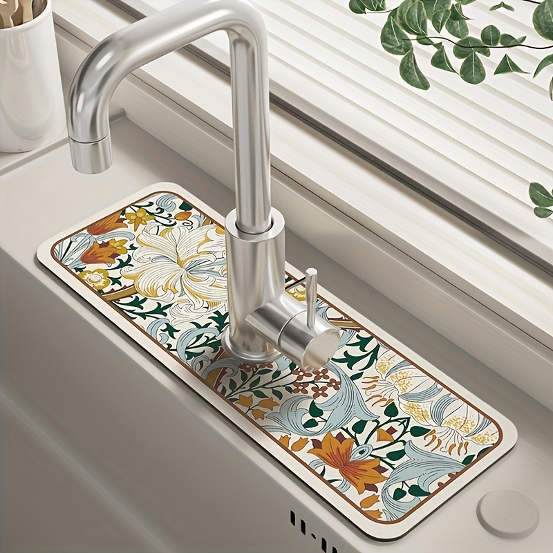 Floral Sink Faucet Absorbent Mat Drainage Pad Kitchen - Temu