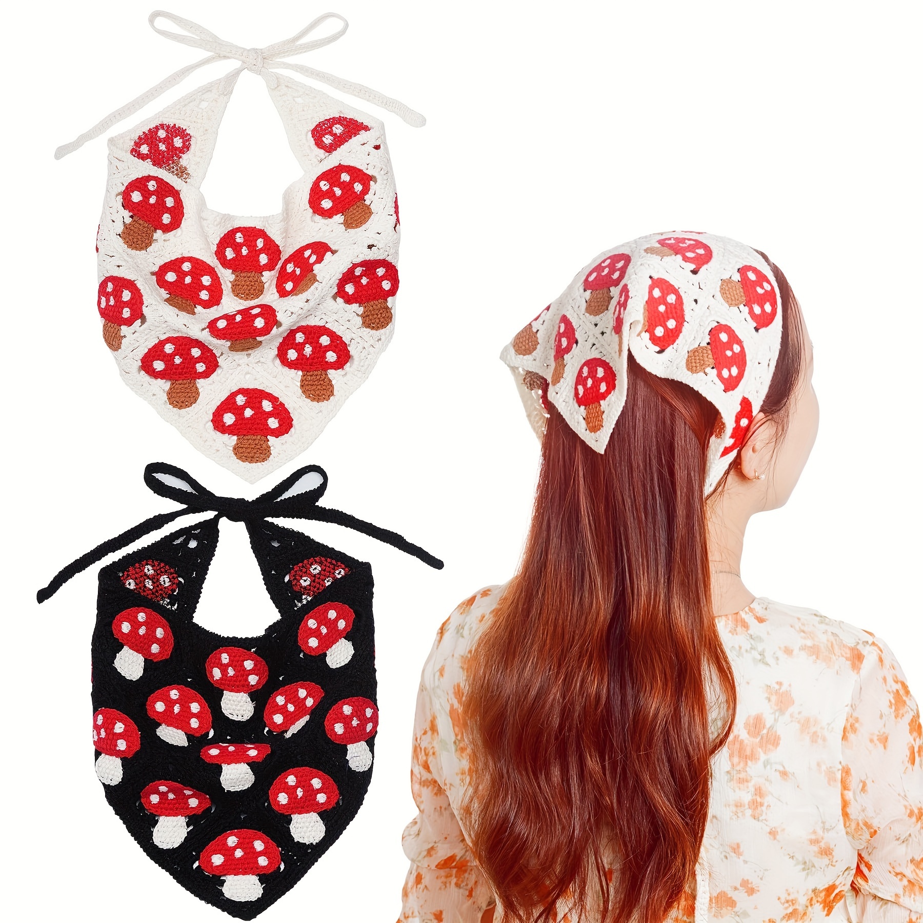 Y2k Red Heart Crochet Bandana Sweet Triangle Hair Scarf - Temu