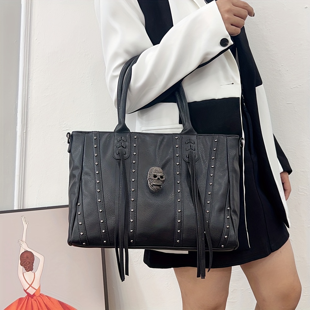 Studded Decor Tote Bag, Y2k Large Capacity Shoulder Bag, Gothic Handbag For  Women - Temu