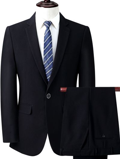 Solid Suits, Men's One Button Slim Fit Business Suit + Dress Pants