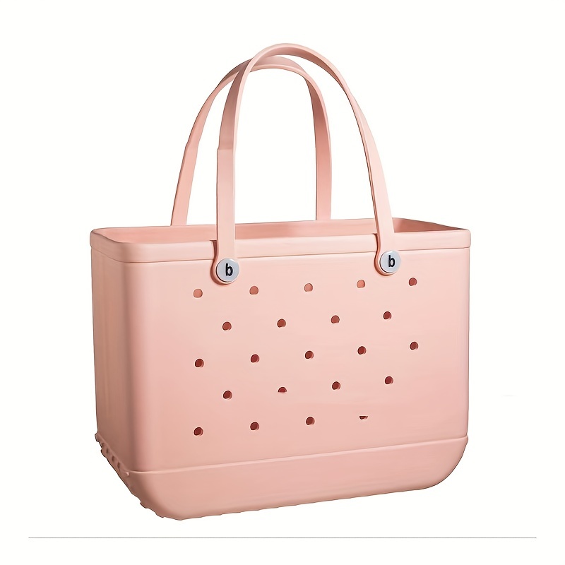 Rubber Beach Bag Waterproof Storage Holes Shoulder Travel Bag Handbags All  -Match Summer Swimming Beach Bag,L, Pink