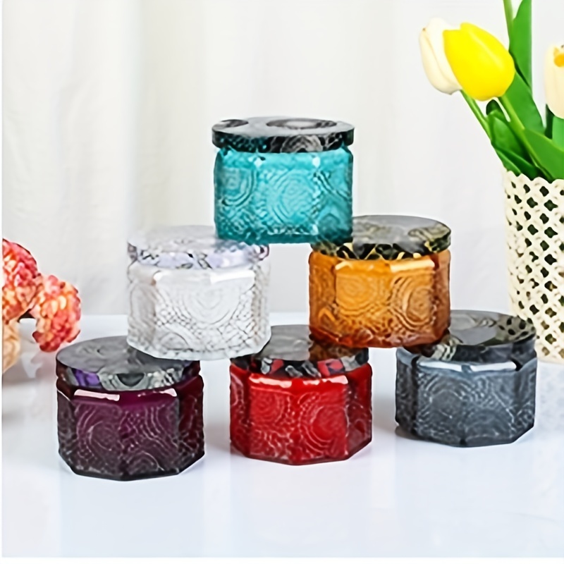 6pcs Embossed Colored Glass Round Candle Jars for Candle Making Gift  Containers