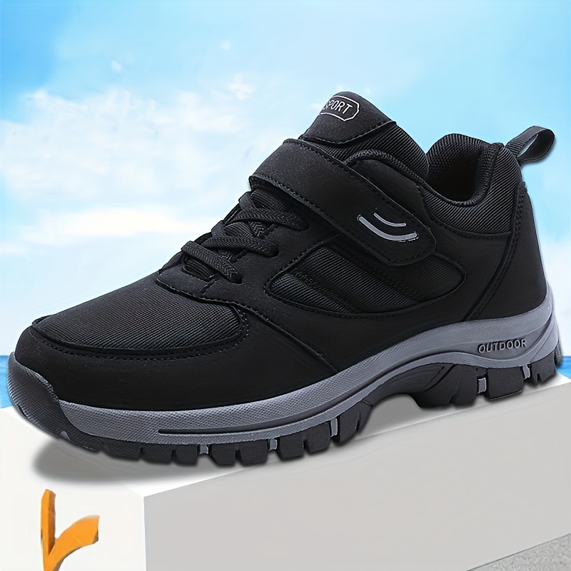

Men's Knit Breathable Casual Shoes With Hook And Loop Fastener, Comfy Soft Sole Sneakers For Outdoor Jogging, Spring And Summer