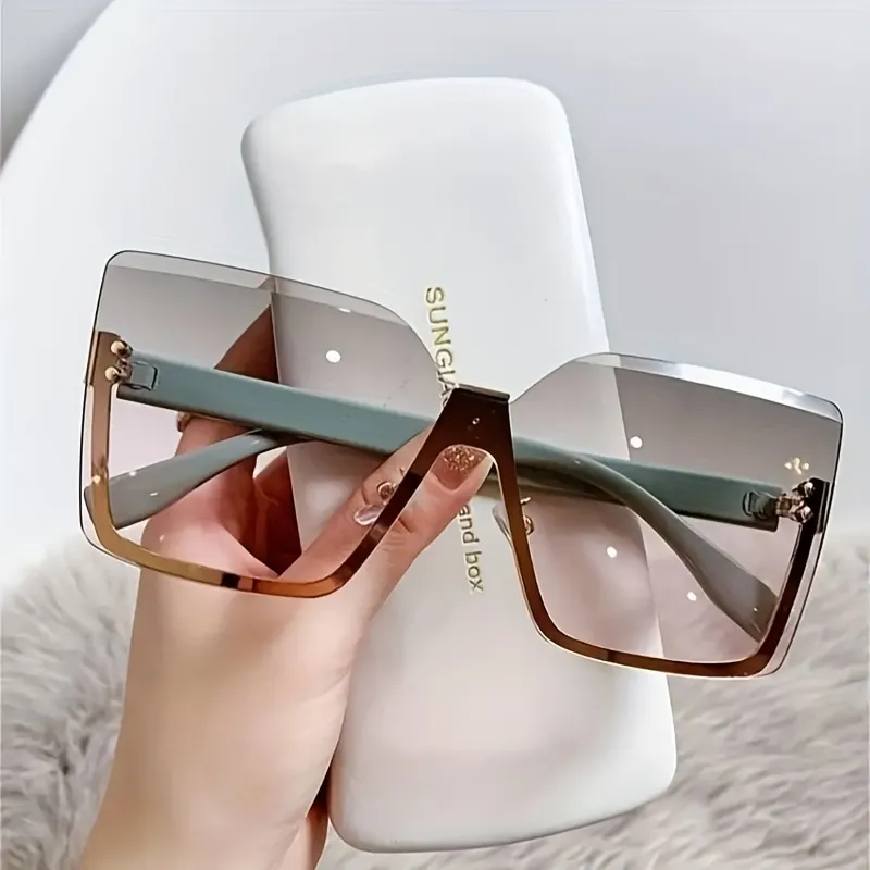 Oversized Rimless Fashion Sunglasses For Women Men Casual Gradient