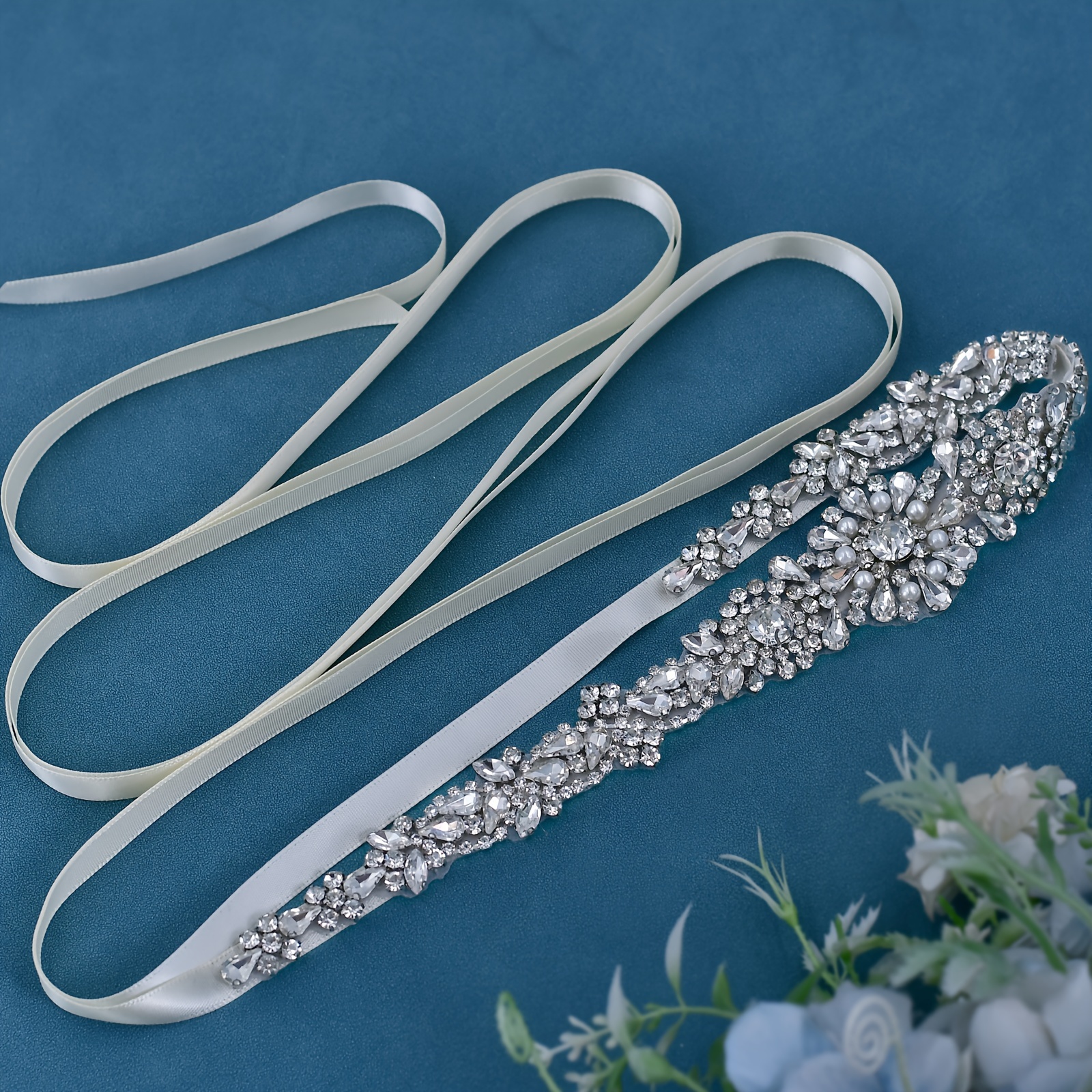 Elegant Rhinestone Flower Leaf Sash Elegant Bridal Belts - Temu