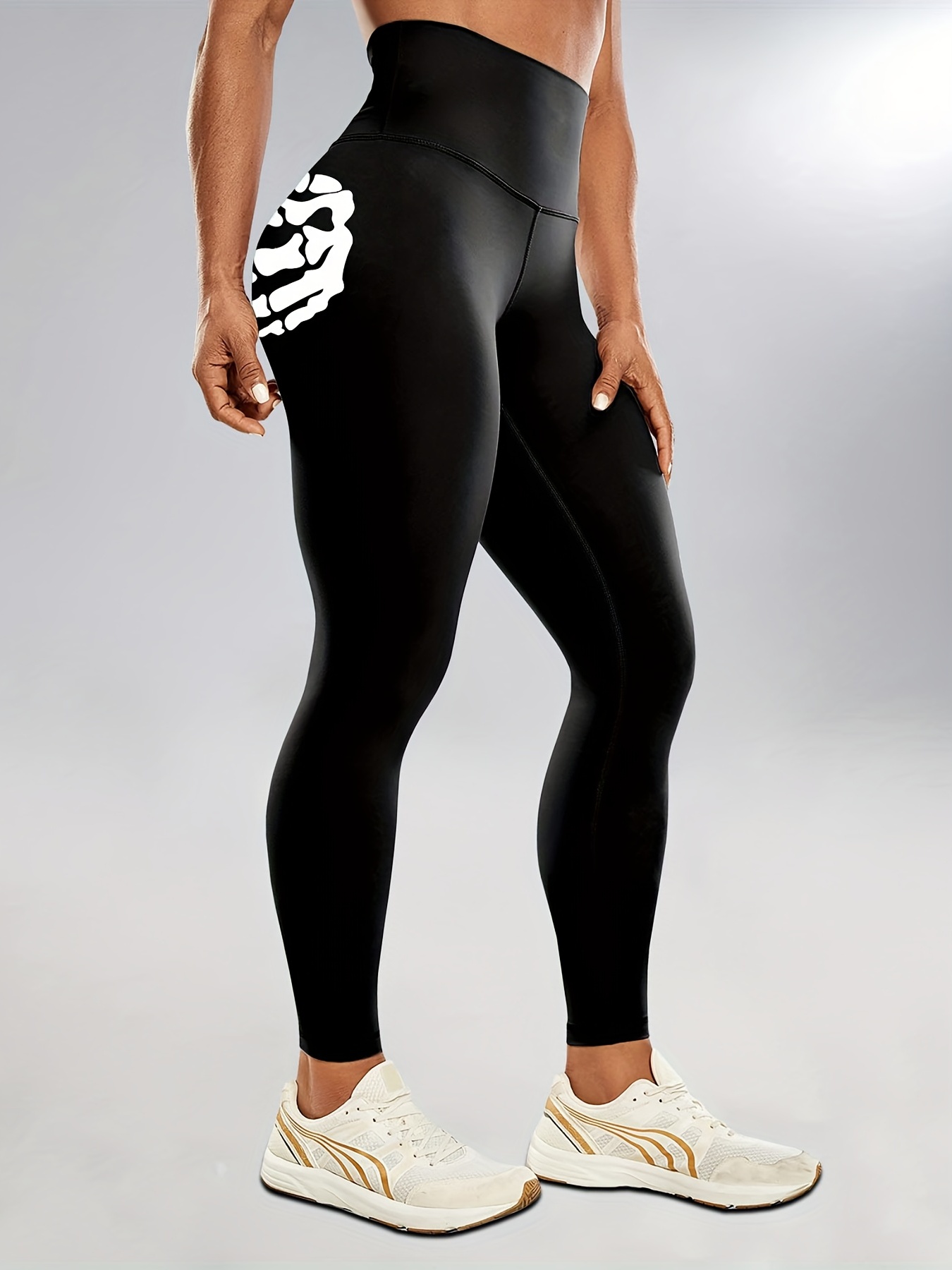 Plus Size S-5XL Fashion Women Yoga Shorts Skeleton Hands Tight