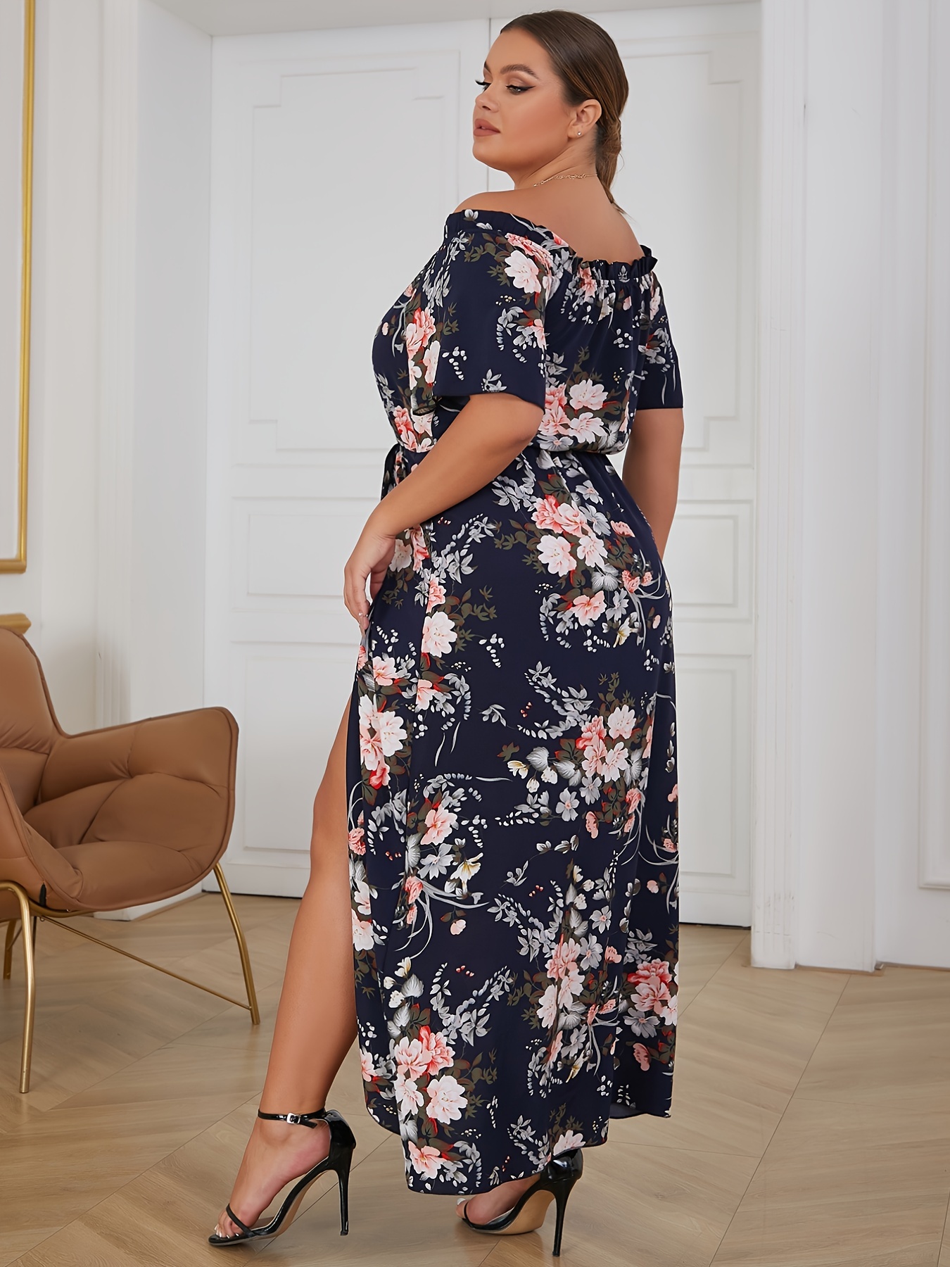 chinese dress ladies Floerns Women's Floral Print Boho V Neck Long Sleeve Flowy Maxi Dress  Apricot S at Amazon Women's Clothing store main image 1