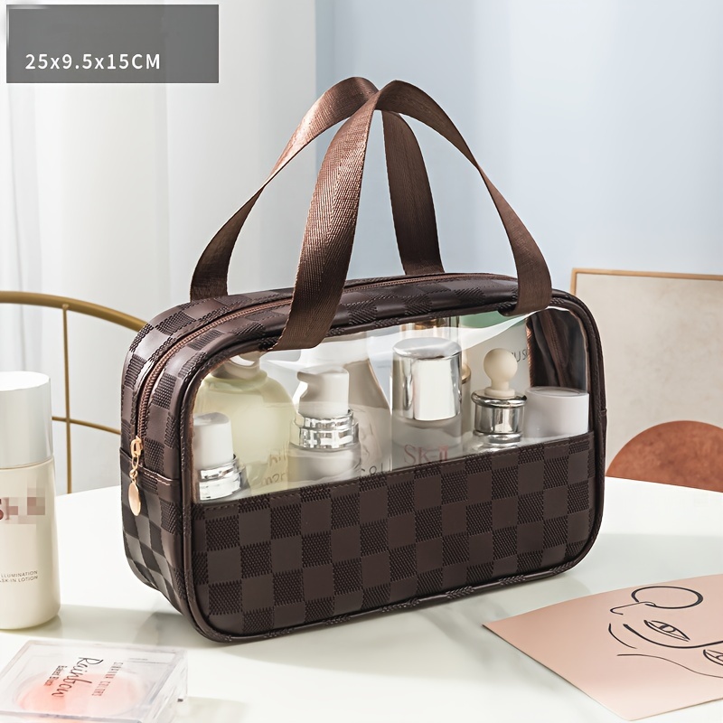 1pc Brown Checkerboard Simple Fashion Large Capacity Travel
