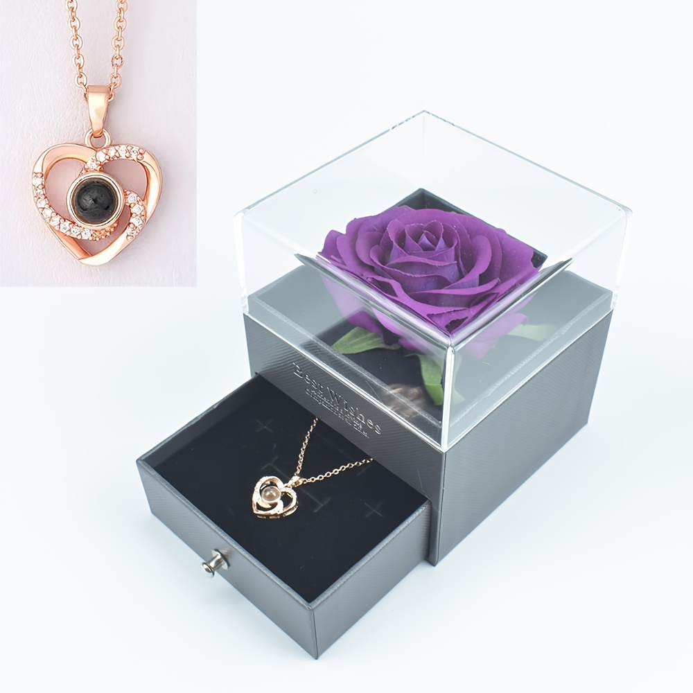 Eternal Rose Gift Box Necklace Gift Box Women Preserved Real - Temu